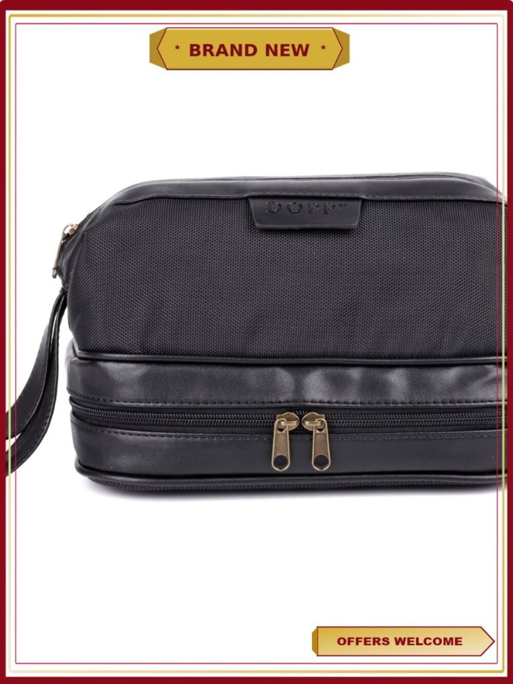Men's Business Class Zip-Bottom Toiletry Kit Nylon PVC Trim Travel Organizer